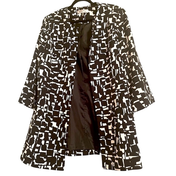 Kasper Open Front Long Line Abstract Print Jacket Blazer Fully Lined Plus Sz 16 - Picture 1 of 6